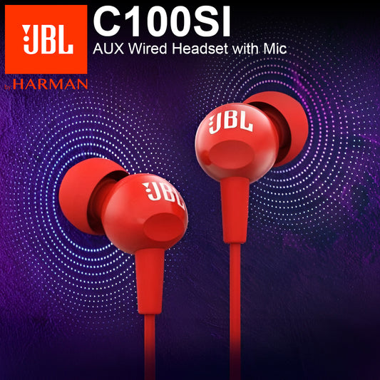JBL C100SI | AUX Wired Headset with Mic - Red