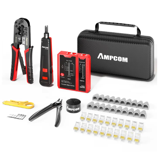 Network Tool Kit with Crimper, Wire Stripper, Plier, Cable Tester & Puch Down Tool