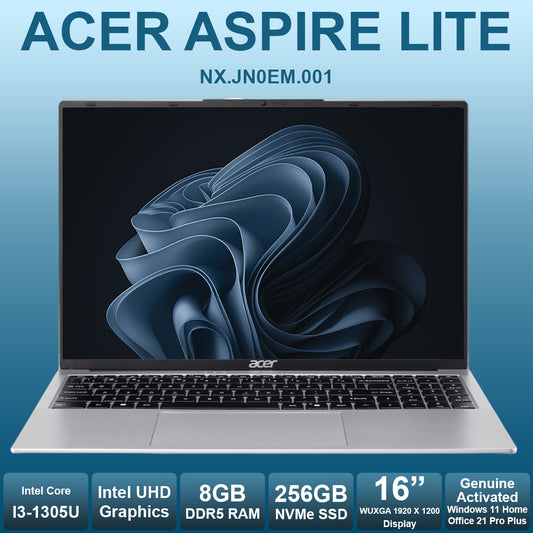Acer Aspire Lite 16" I3 13th 8GB RAM 256GB NVMe Laptop