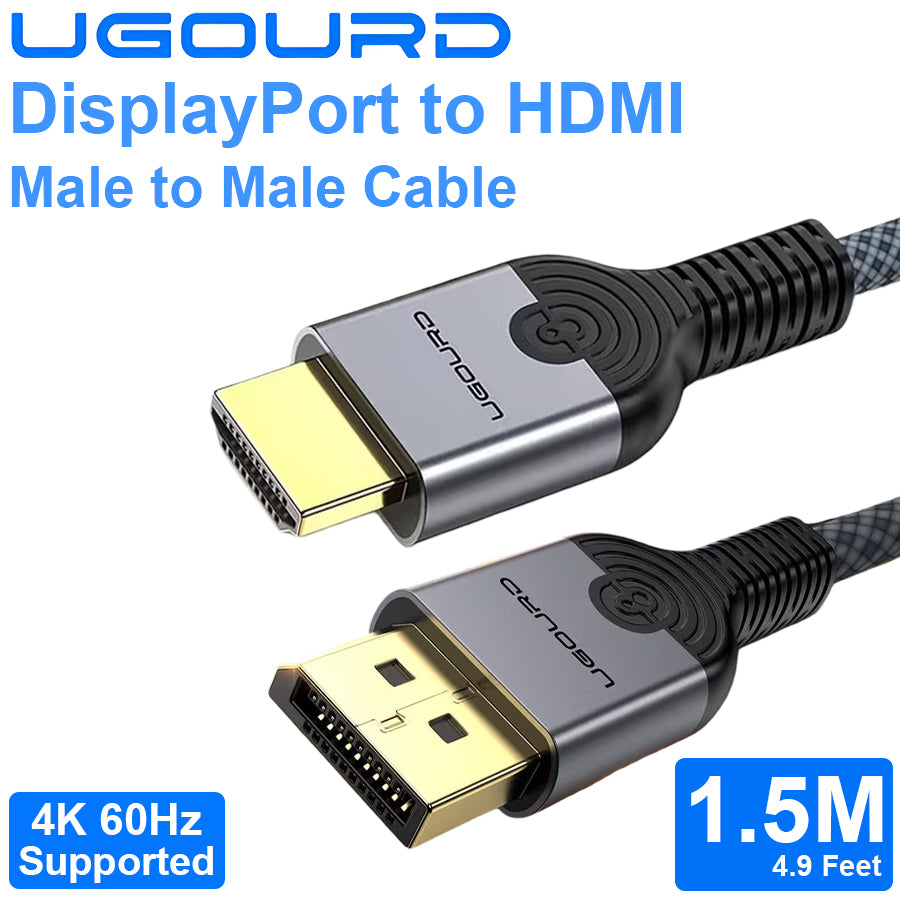 DisplayPort Male to HDMI Male Braided Cable - 1.5M