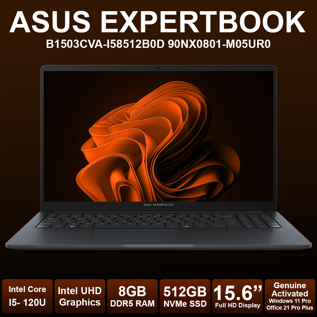 Asus ExpertBook 15.6" Core 5 120U 8GB RAM 512GB NVMe Laptop