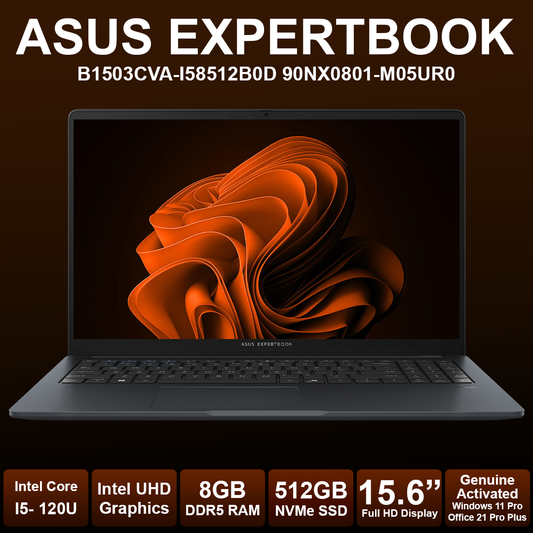 Asus ExpertBook 15.6" Core 5 120U 8GB RAM 512GB NVMe Laptop
