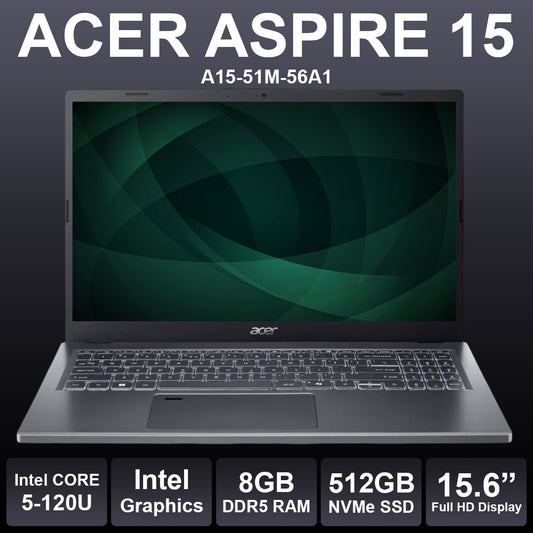 Acer Aspire 15 15.6" Core 5-120U 8GB RAM 512GB NVMe Laptop