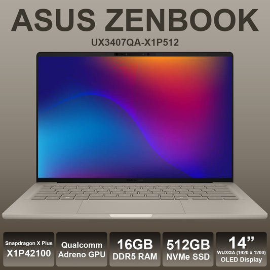 Asus ZenBook 14" Snapdragon X Plus 16GB RAM 512GB NVMe Laptop