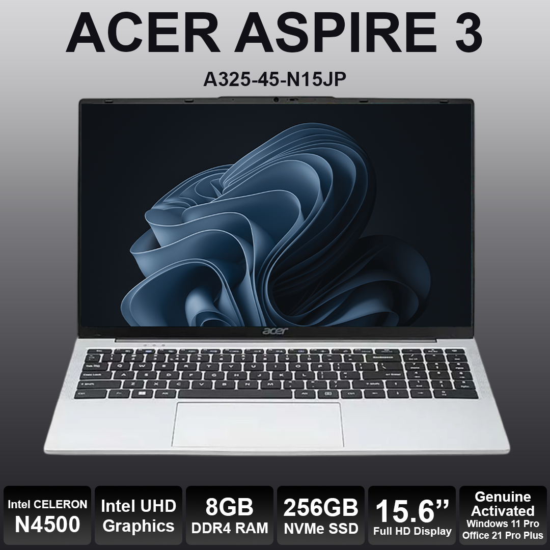 Acer Aspire 3 15.6" Celeron N4500 8GB RAM 256GB NVMe Laptop