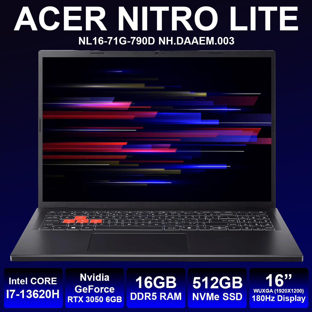 Acer Nitro Lite 16" I7 13th 16GB RAM 512GB NVMe RTX 3050 6GB Laptop