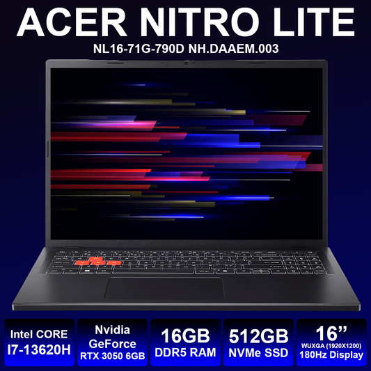 Acer Nitro Lite 16" I7 13th 16GB RAM 512GB NVMe RTX 3050 6GB Laptop