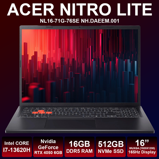 Acer Nitro Lite 16" I7 13th 16GB RAM 512GB NVMe RTX 4050 6GB Laptop