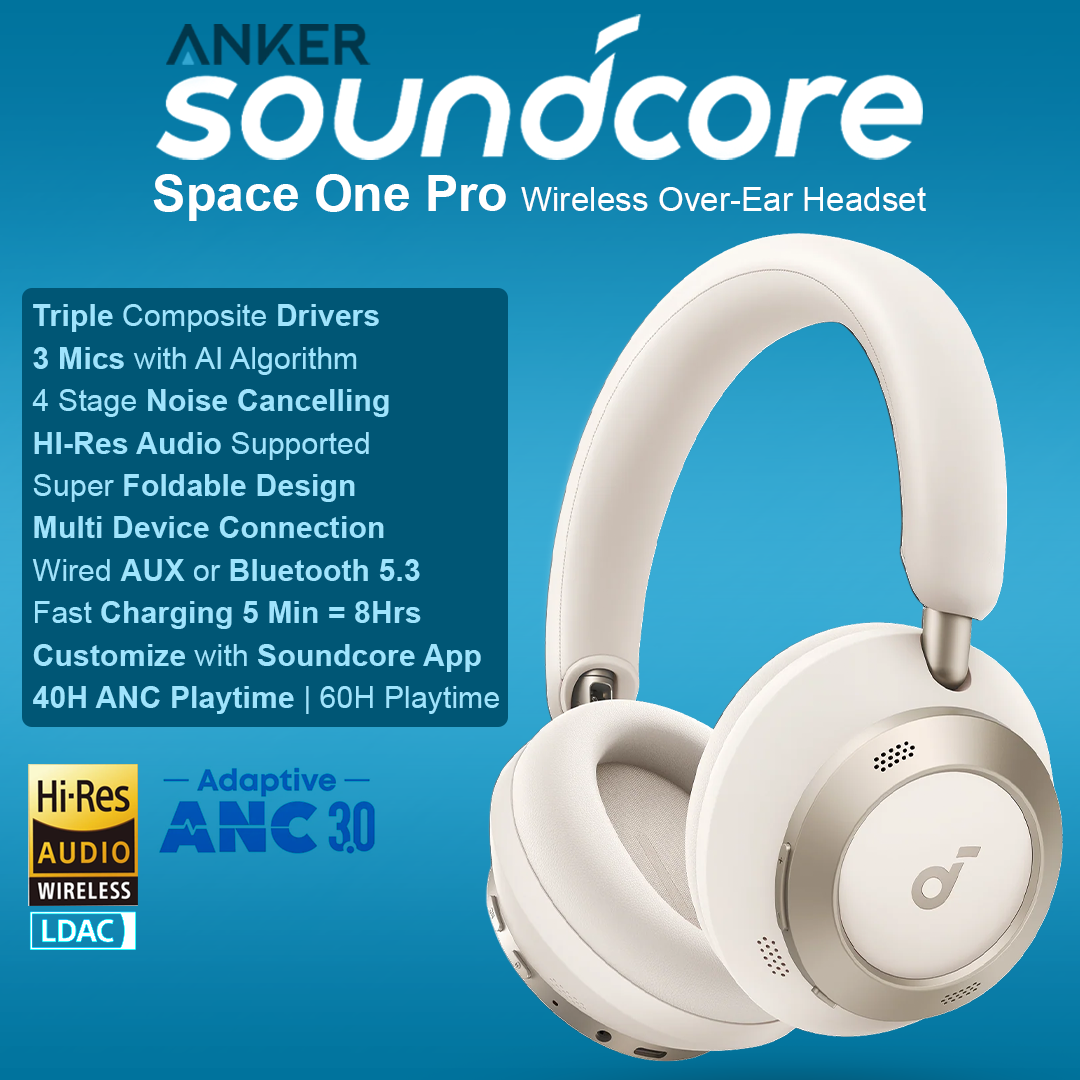 Anker Soundcore Space One Pro Wireless Over Ear Headphones - White Gold