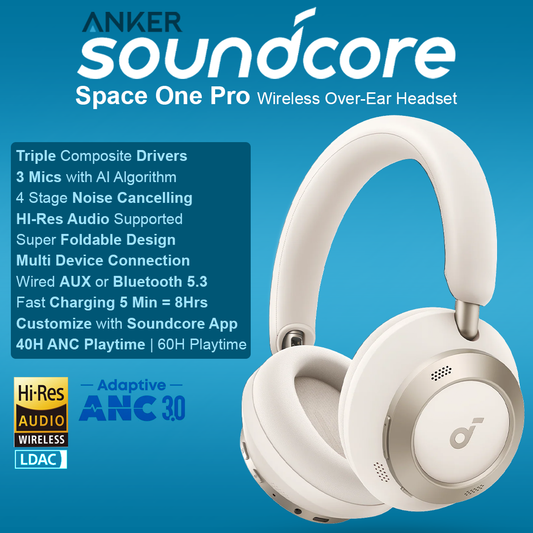 Anker Soundcore Space One Pro Wireless Over Ear Headphones - White Gold