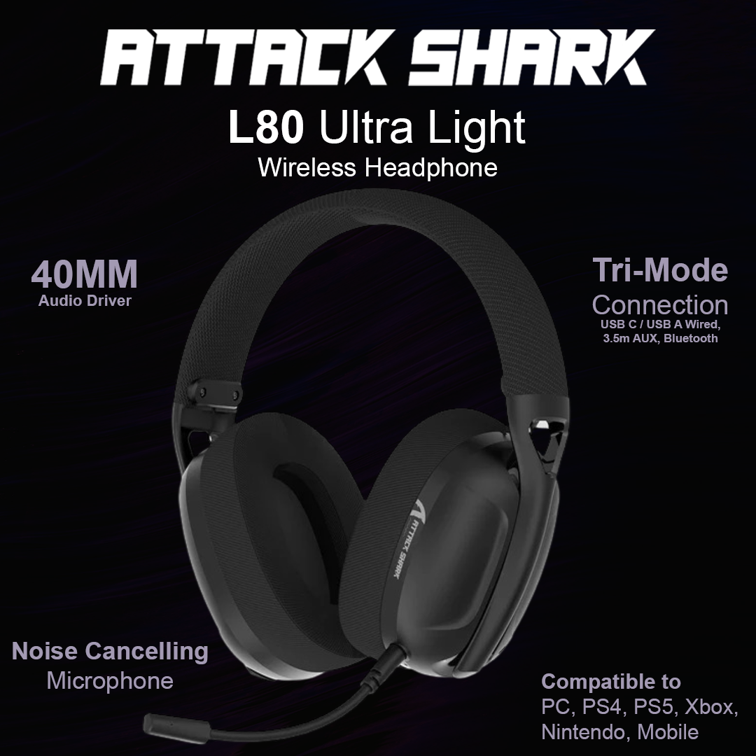Attack Shark L80 Ultra Light Wireless Gaming Headphones - Black