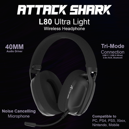 Attack Shark L80 Ultra Light Wireless Gaming Headphones - Black
