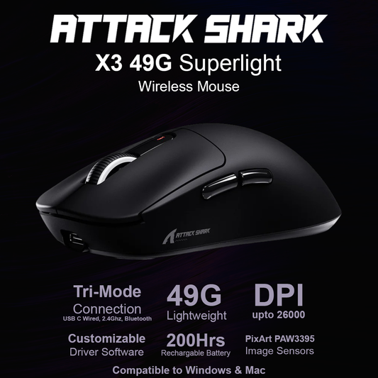 Attack Shark X3 49G Superlight Wireless Mouse - Black