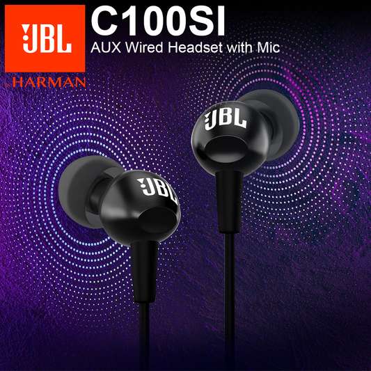 JBL C100SI | AUX Wired Headset with Mic - Black