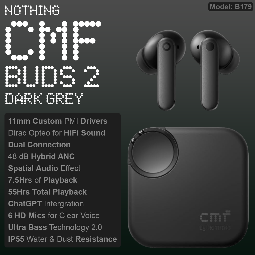 Nothing CMF Buds 2 ANC Wireless Earbuds - Dark Grey (B179)