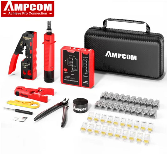 Network Tool Kit with Crimper, 2 Wire Strippers, Plier, Cable Tester & Puch Down Tool