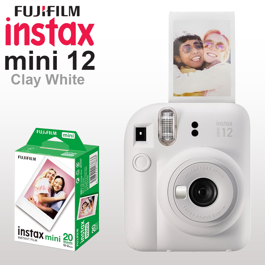 Fujifilm Instax Mini 12 Instant Camera with 20 Sheet Film - Clay White