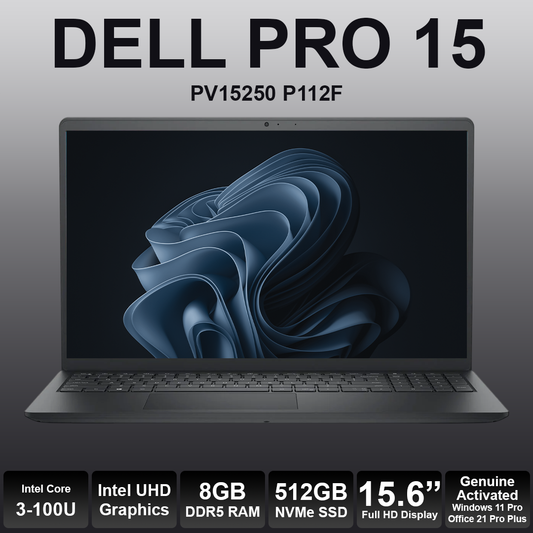 Dell Pro 15 15.6" I3 14th 8GB RAM 512GB NVMe Laptop