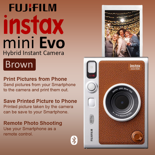 Fujifilm Instax Mini Evo Instant Hybrid Camera & Printer - Brown