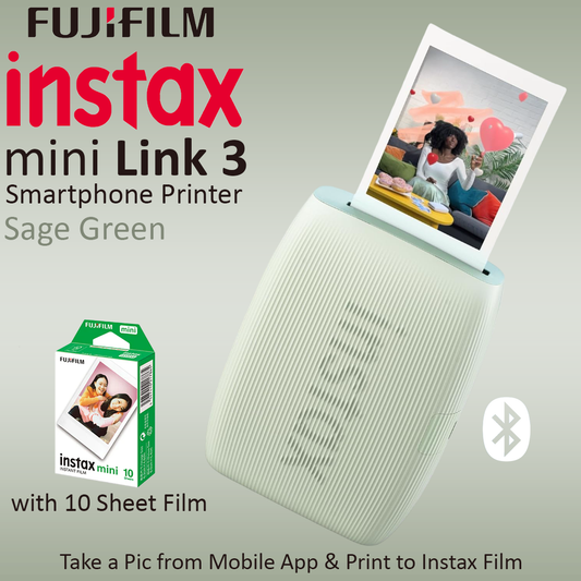Fujifilm Instax Mini Link 3 Smartphone Printer - Sage Green with 10 Sheet Film