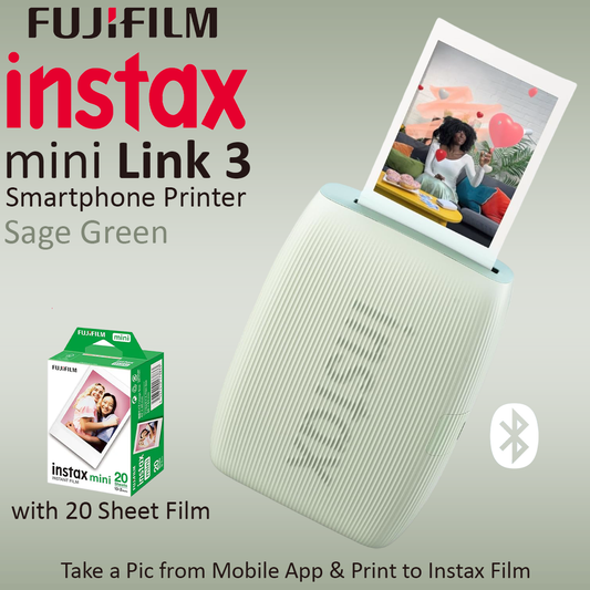 Fujifilm Instax Mini Link 3 Smartphone Printer - Sage Green with 20 Sheet Film