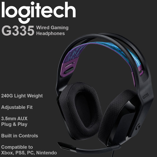 Logitech G335 3.5mm AUX Wired Gaming Headphone - Black