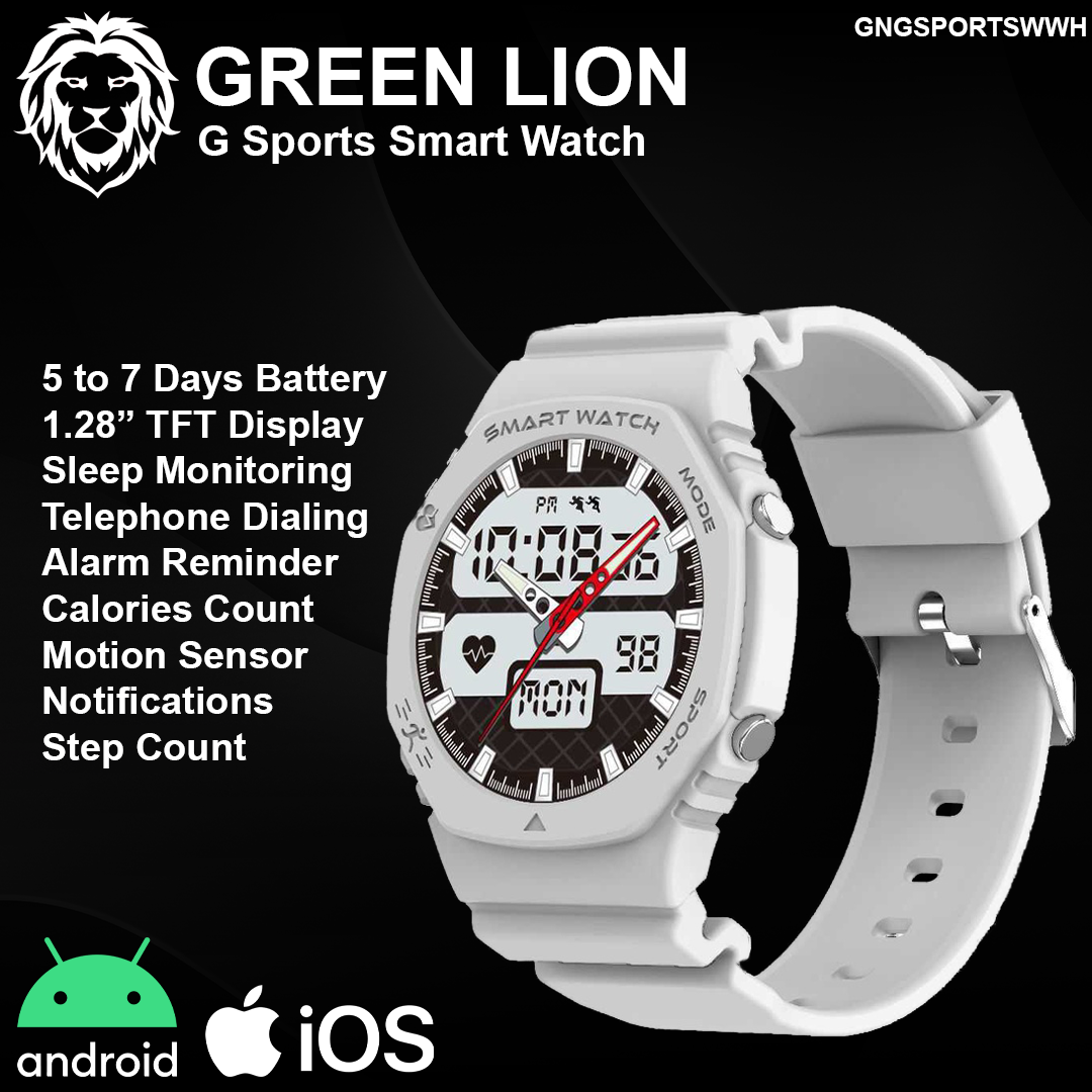 Green Lion G Sports Smart Watch - White - Android / IOS