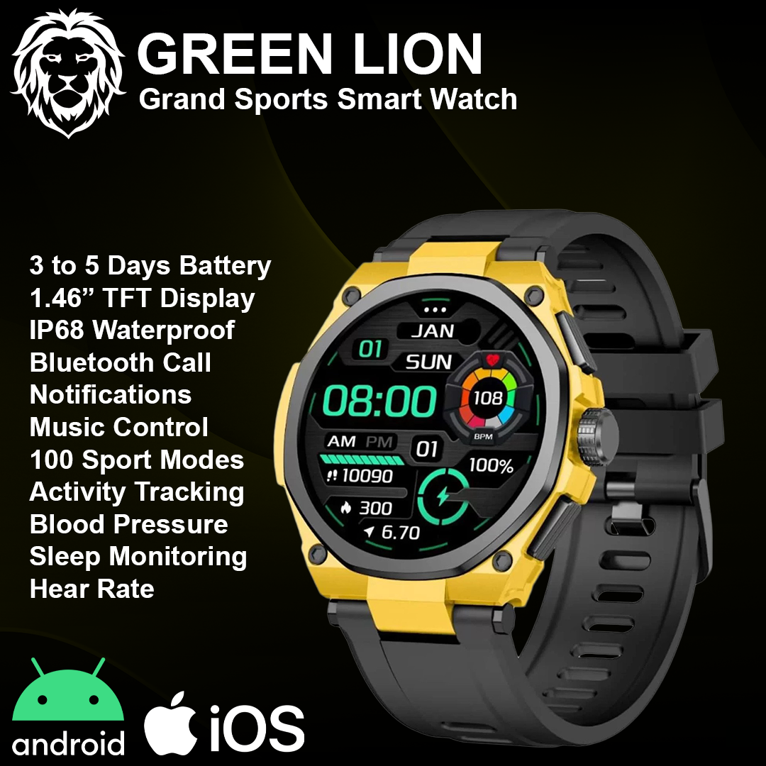 Green Lion Grand Sport Smart Watch - GL-SW55 - Black