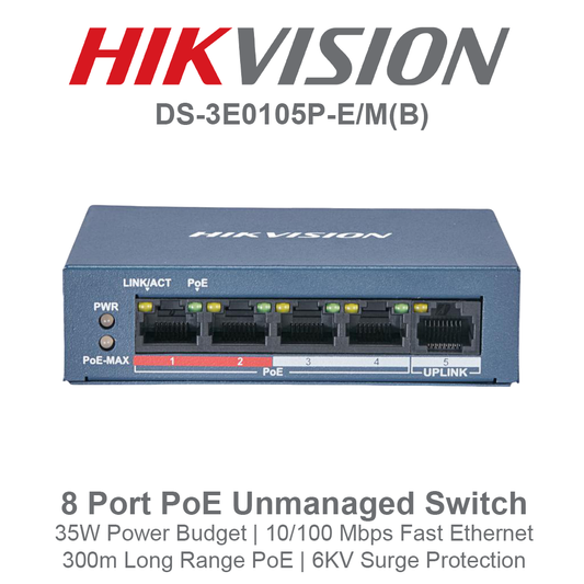 Hikvision 4 Port Fast Ethernet POE Network Switch - DS-3E0105P-E/M(B)