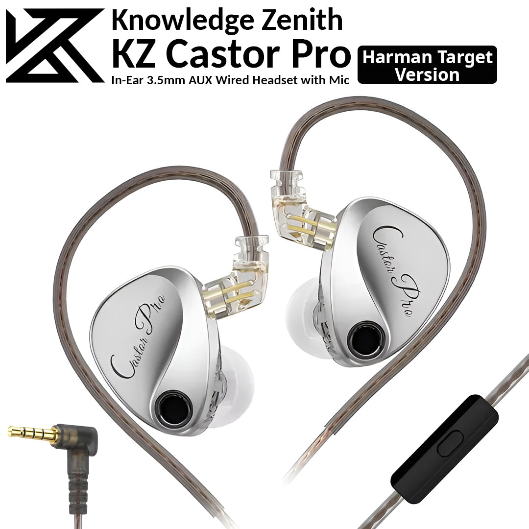 KZ Castor Pro | In-Ear 3.5mm AUX Wired Headset with Mic - Silver (Harman)