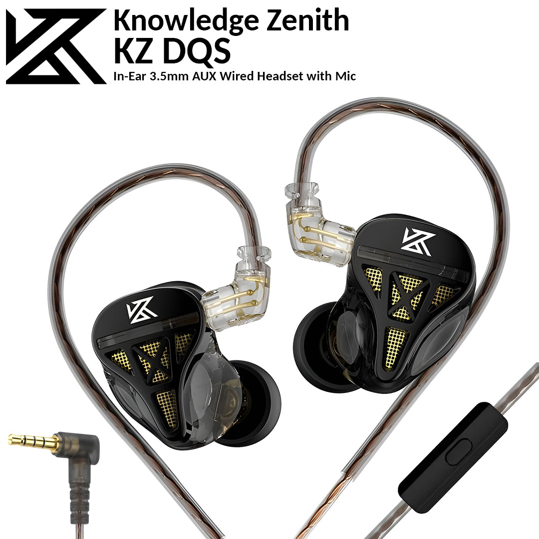 KZ DQS | In-Ear 3.5mm AUX Wired Headset with Mic - Black