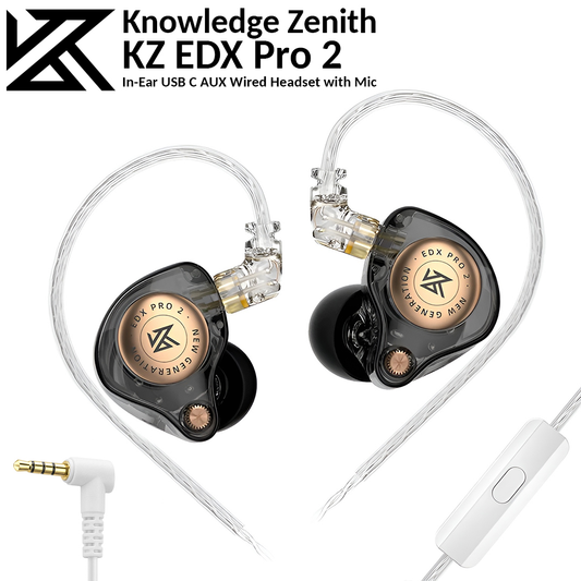 KZ EDX Pro 2 | In-Ear 3.5mm AUX Wired Headset with Mic - Black