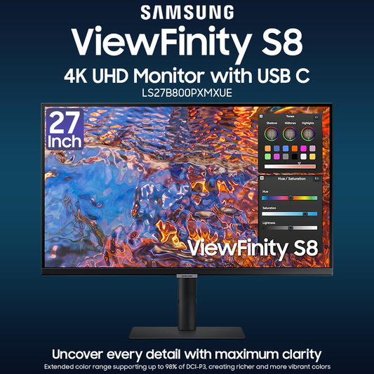 Samsung ViewFinity S8 27 Inch 4K UHD Monitor with USB C - LS27B800PXMXUE