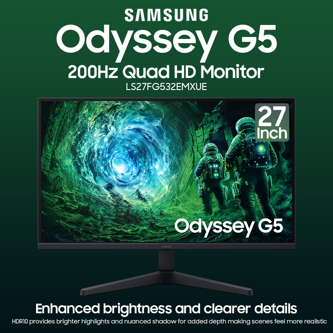 Samsung Odyssey G5 27 Inch 200Hz Quad HD Monitor - LS27FG532EMXUE