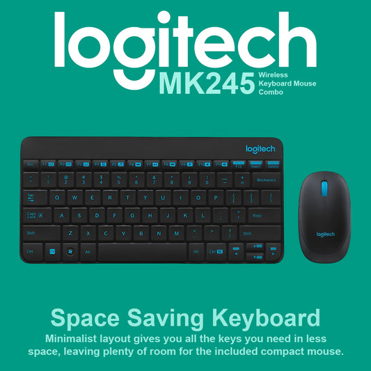 Logitech MK245 Wireless Keyboard Mouse Combo - Black Blue