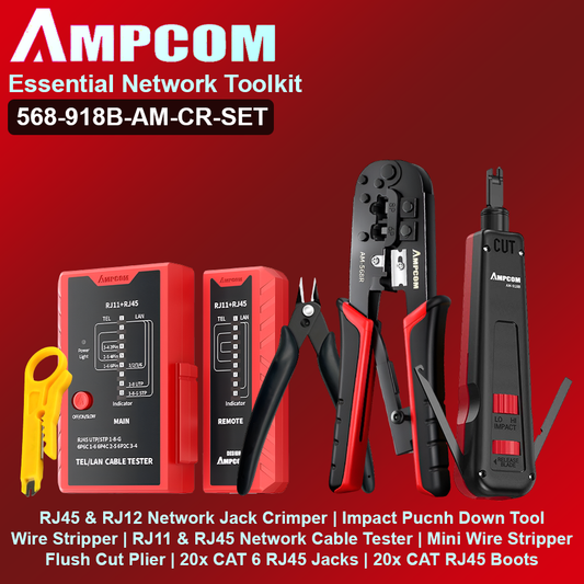 Network Tool Kit with Crimper, Wire Stripper, Plier, Cable Tester & Punch Down Tool