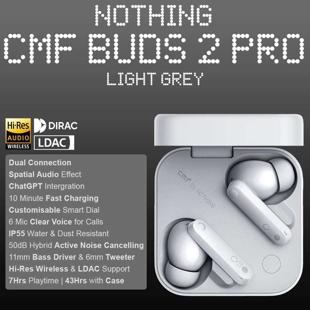 Nothing CMF Buds Pro 2 ANC Wireless Earbuds - Light Grey (B187)