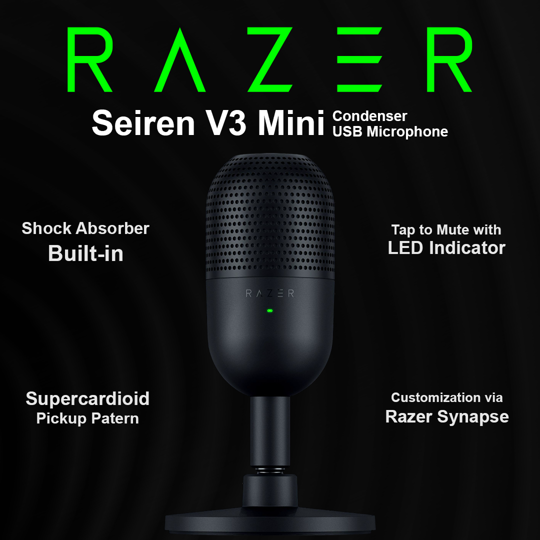 Razer Seiren V3 Mini Ultra Compact Condenser USB Microphone - Black