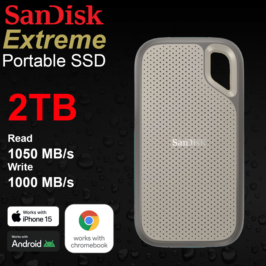 SanDisk Extreme 2TB Portable SSD Drive - 1050Mbps Silver