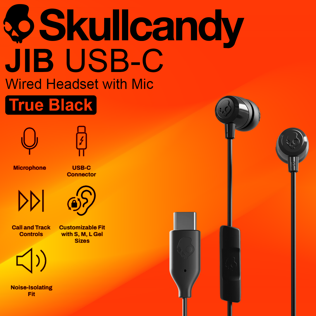 Skullcandy JIB USB C Wired Headset with Mic - True Black