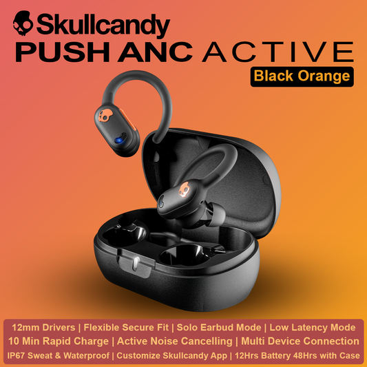 Skullcandy Push ANC Active Wireless Earbuds - Black Orange