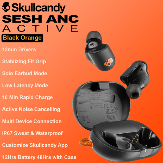 Skullcandy Sesh ANC Active Wireless Earbuds - Black Orange
