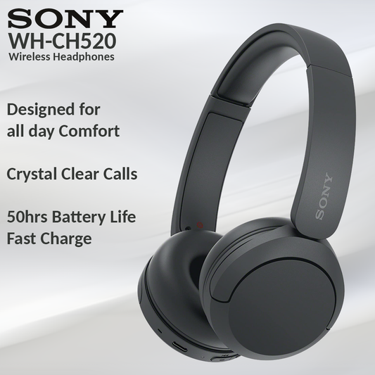 Sony WH-CH520 Bluetooth On-Ear Headphones with Mic - Black