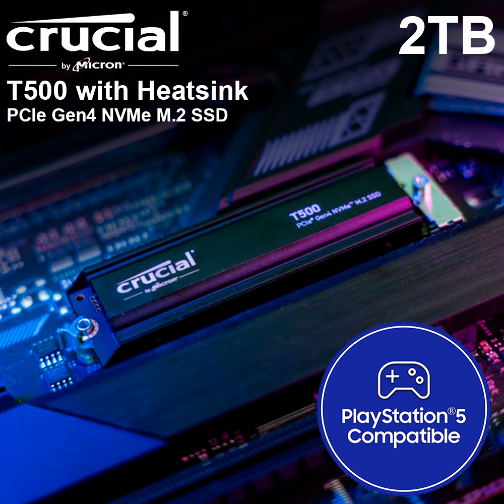 Crucial T500 2TB PCIe Gen4 NVMe M.2 SSD with Heatsink (PS5)