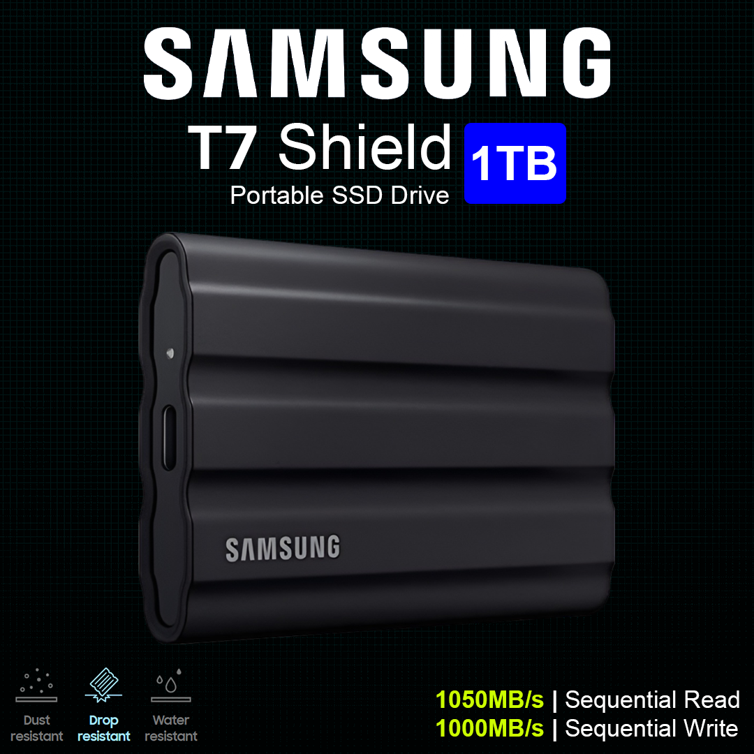 Samsung T7 Shield 1TB Portable SSD - 1050Mbps - Black