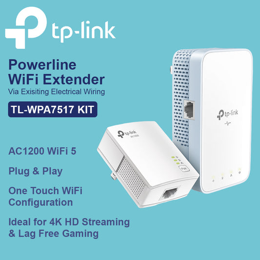 TP Link AV1000 Gigabit Powerline WiFi Extender Kit - TL-WPA7517KIT