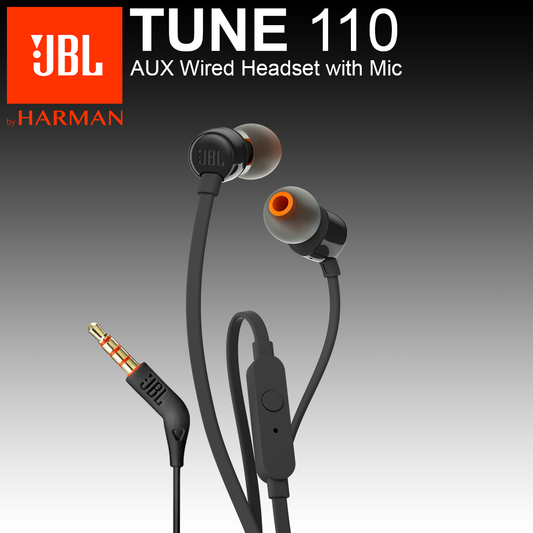 JBL Tune 110 | In-Ear AUX Wired Headset with Mic - Black