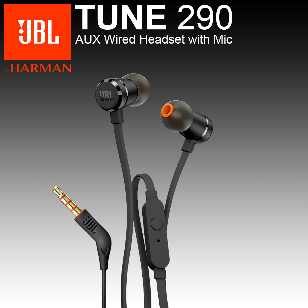 JBL Tune 290 | In-Ear AUX Wired Headset with Mic - Black