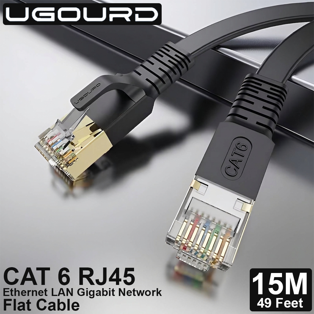 CAT 6 LAN RJ45 Flat Network Cable - 15M - Black