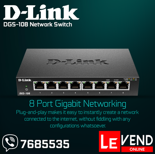 D Link 8 Port Gigabit Network Switch - DGS-108